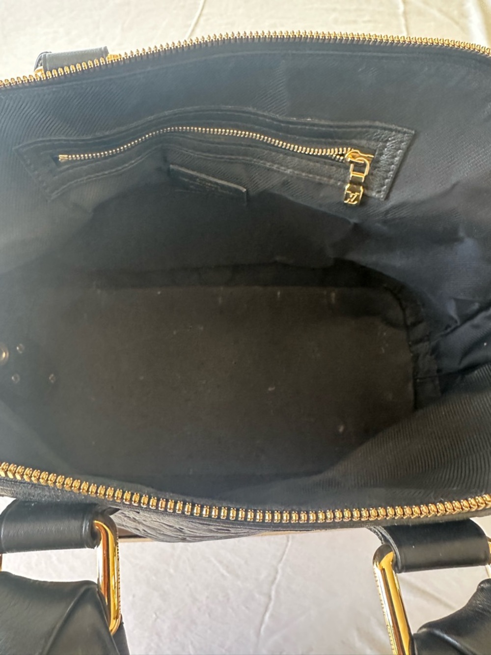 Louis Vuitton Black Embossed Monogram Satchel with Gold Stud Accents - Picture 4 of 9